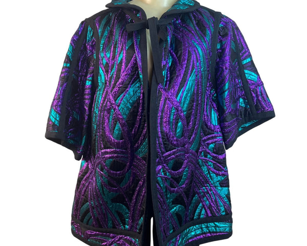 Reversible Hooded Jacket In Purple & Teal Pattern