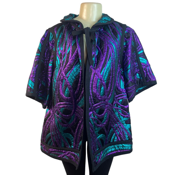 Reversible Hooded Jacket In Purple & Teal Pattern
