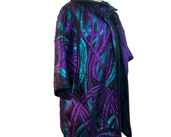 Reversible Hooded Jacket In Purple & Teal Pattern