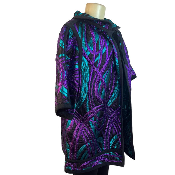 Reversible Hooded Jacket In Purple & Teal Pattern