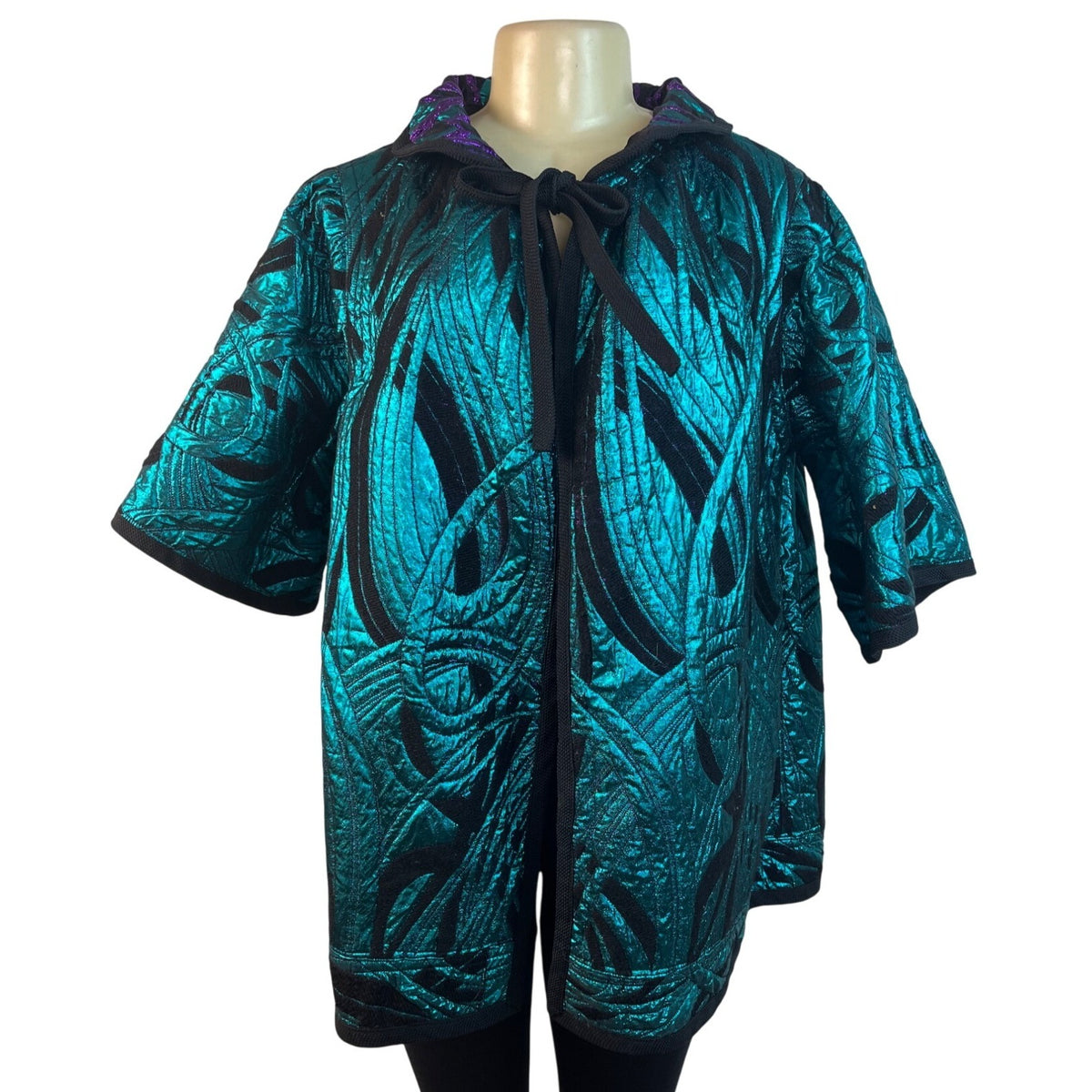 Reversible Hooded Jacket In Purple & Teal Pattern