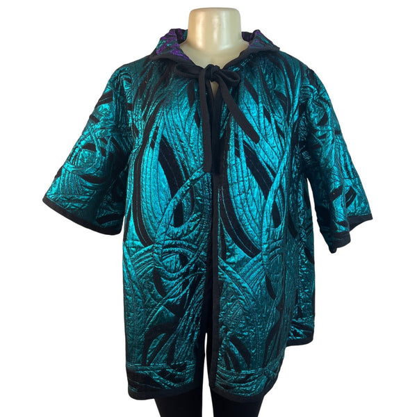 Reversible Hooded Jacket In Purple & Teal Pattern