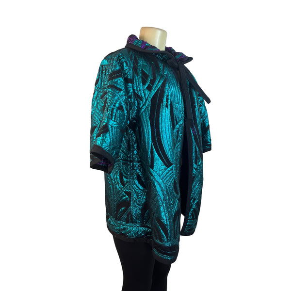 Reversible Hooded Jacket In Purple & Teal Pattern
