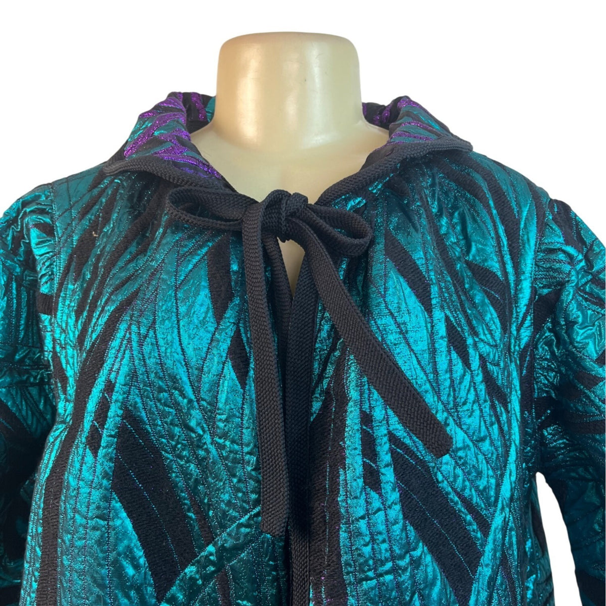 Reversible Hooded Jacket In Purple & Teal Pattern