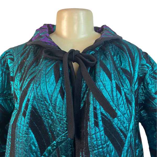 Reversible Hooded Jacket In Purple & Teal Pattern