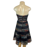 Betsey Johnson Strapless Floral Striped Midi Dress With Back Zipper Closure Sz 8