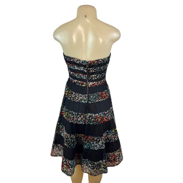 Betsey Johnson Strapless Floral Striped Midi Dress With Back Zipper Closure Sz 8