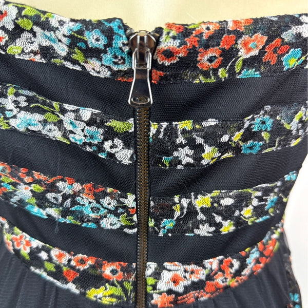Betsey Johnson Strapless Floral Striped Midi Dress With Back Zipper Closure Sz 8
