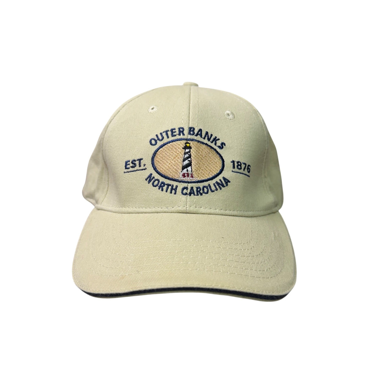 Outer Banks Unisex Beige Cotton Baseball Cap Embroidered Lighthouse Design OS