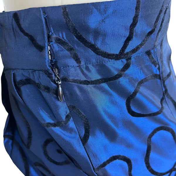 Tahari Vtg Blue Set With Black Swirl Design Details Blazer sz 15 Skirt sz 10