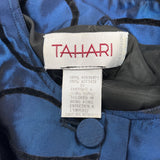 Tahari Vtg Blue Set With Black Swirl Design Details Blazer sz 15 Skirt sz 10