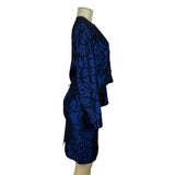 Tahari Vtg Blue Set With Black Swirl Design Details Blazer sz 15 Skirt sz 10