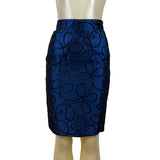 Tahari Vtg Blue Set With Black Swirl Design Details Blazer sz 15 Skirt sz 10