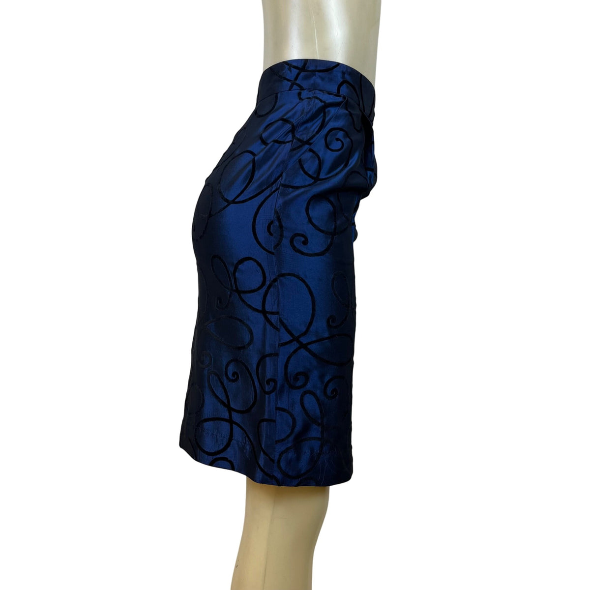 Tahari Vtg Blue Set With Black Swirl Design Details Blazer sz 15 Skirt sz 10