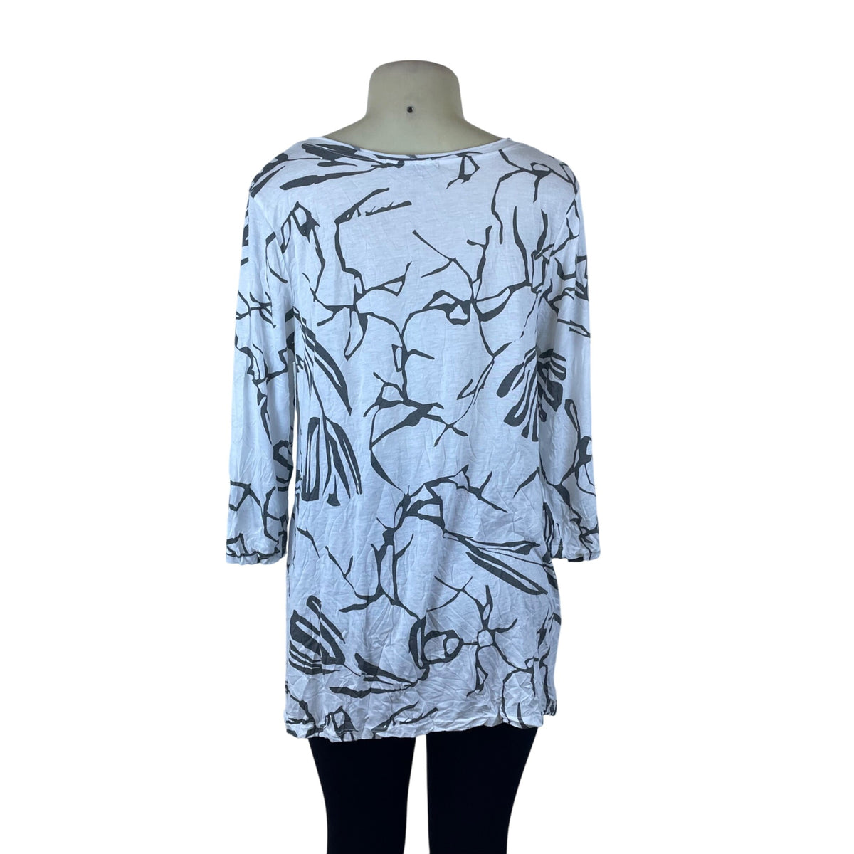 Chalet et ćeci Women's White/Black Abstract Tunic Top 3/4 Sleeves Sz M - New