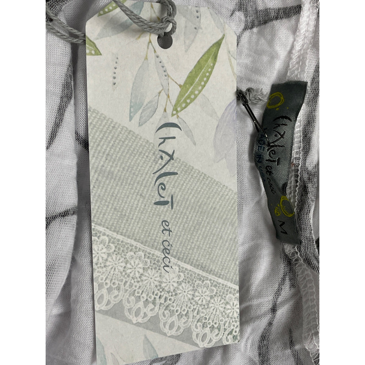 Chalet et ćeci Women's White/Black Abstract Tunic Top 3/4 Sleeves Sz M - New
