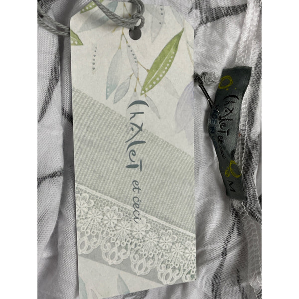 Chalet et ćeci Women's White/Black Abstract Tunic Top 3/4 Sleeves Sz M - New