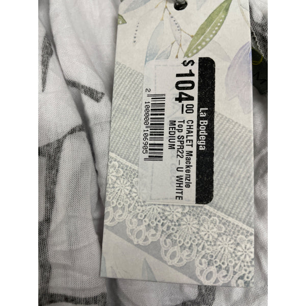 Chalet et ćeci Women's White/Black Abstract Tunic Top 3/4 Sleeves Sz M - New