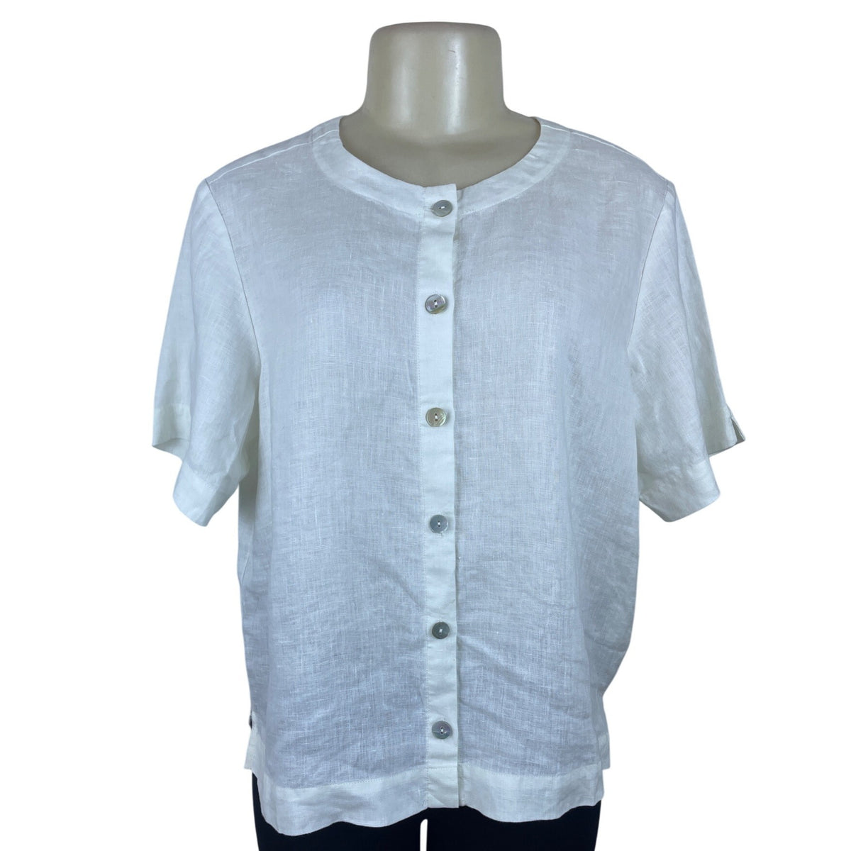 Orvis Women's White Linen Button Up Short Sleeve Blouse Size M