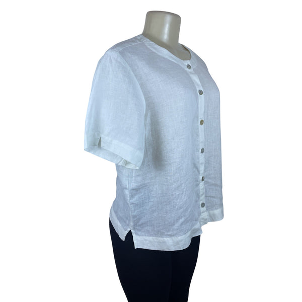 Orvis Women's White Linen Button Up Short Sleeve Blouse Size M