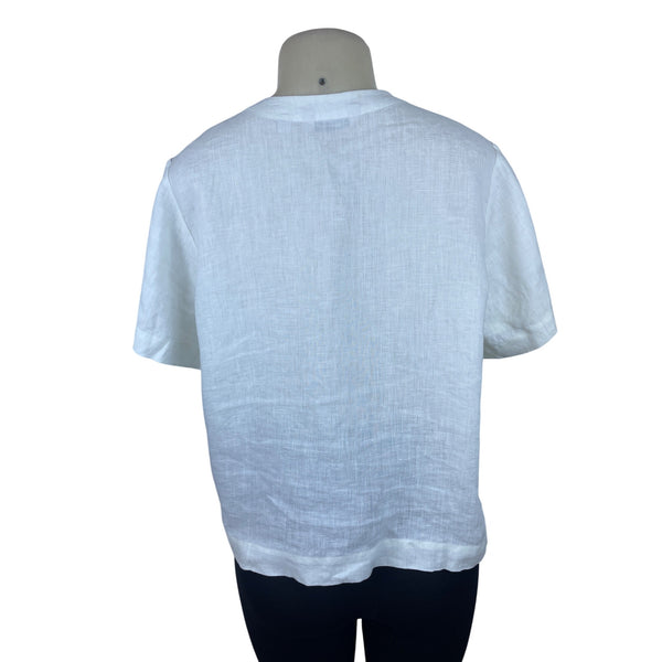 Orvis Women's White Linen Button Up Short Sleeve Blouse Size M