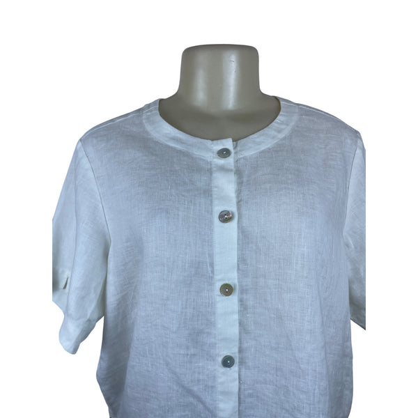 Orvis Women's White Linen Button Up Short Sleeve Blouse Size M