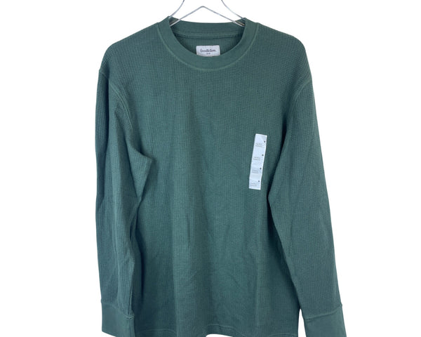 Goodfellow & Co Mens Green Waffle Knit Long-Sleeve Crewneck Shirt Sustainable Blend Size M