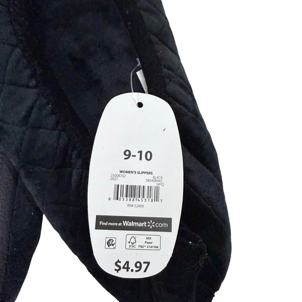 Secret Treasures Womens Black Quilted Slippers Velvet 9-10 Soft Indoor Flats