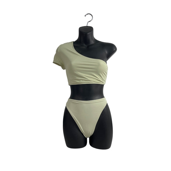Pretty Little Things One Shoulder Light Green Bikini Set Sz 8 -NWT