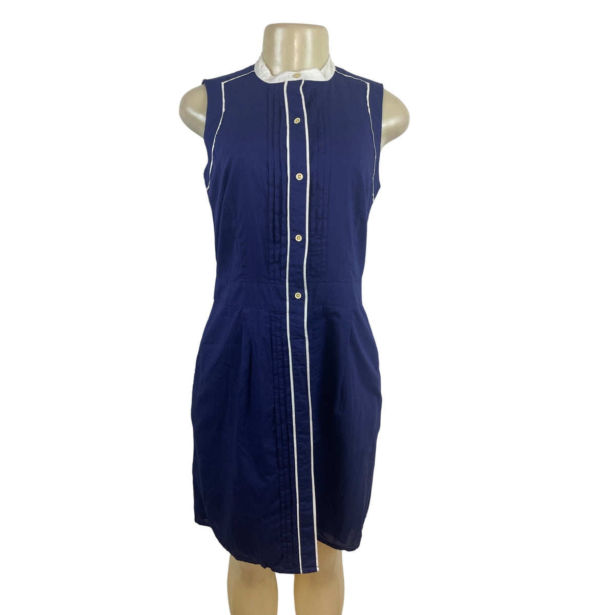 Tommy Hilfiger Womens Sleeveless Navy Blue & White Dress Button-Front Sz - New