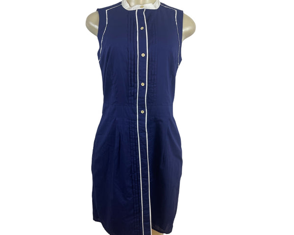 Tommy Hilfiger Womens Sleeveless Navy Blue & White Dress Button-Front Sz - New