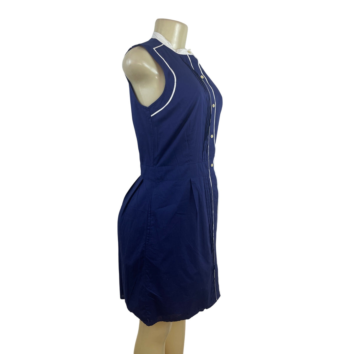 Tommy Hilfiger Womens Sleeveless Navy Blue & White Dress Button-Front Sz - New
