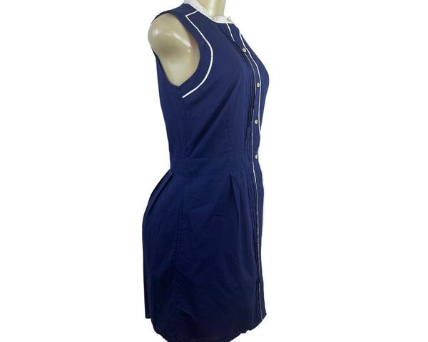 Tommy Hilfiger Womens Sleeveless Navy Blue & White Dress Button-Front Sz - New