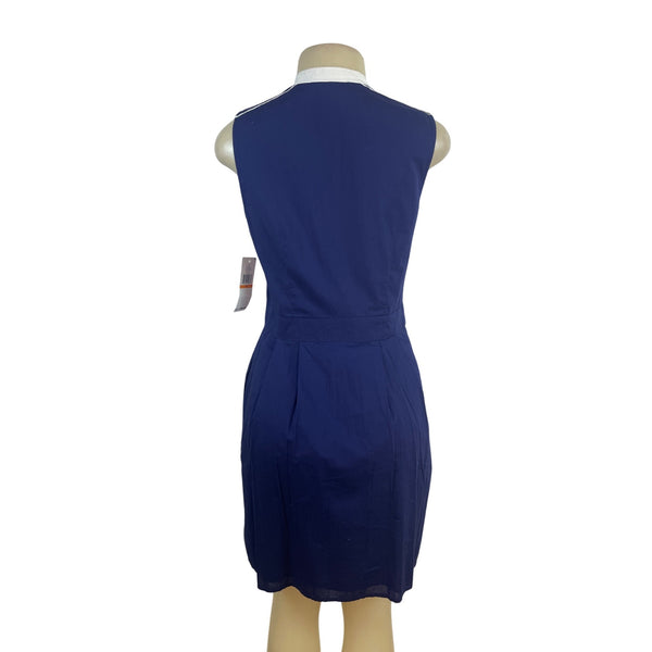 Tommy Hilfiger Womens Sleeveless Navy Blue & White Dress Button-Front Sz - New