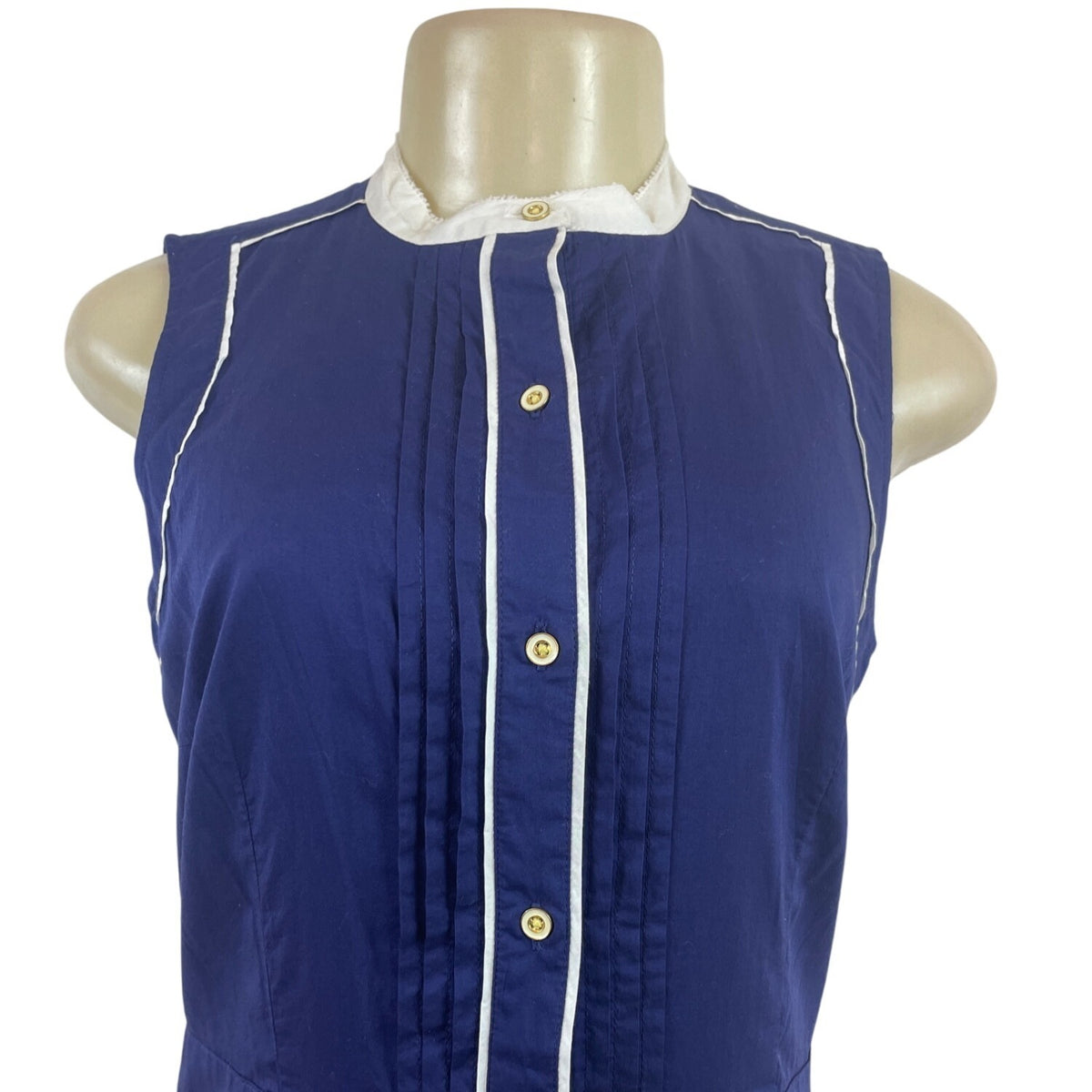 Tommy Hilfiger Womens Sleeveless Navy Blue & White Dress Button-Front Sz - New