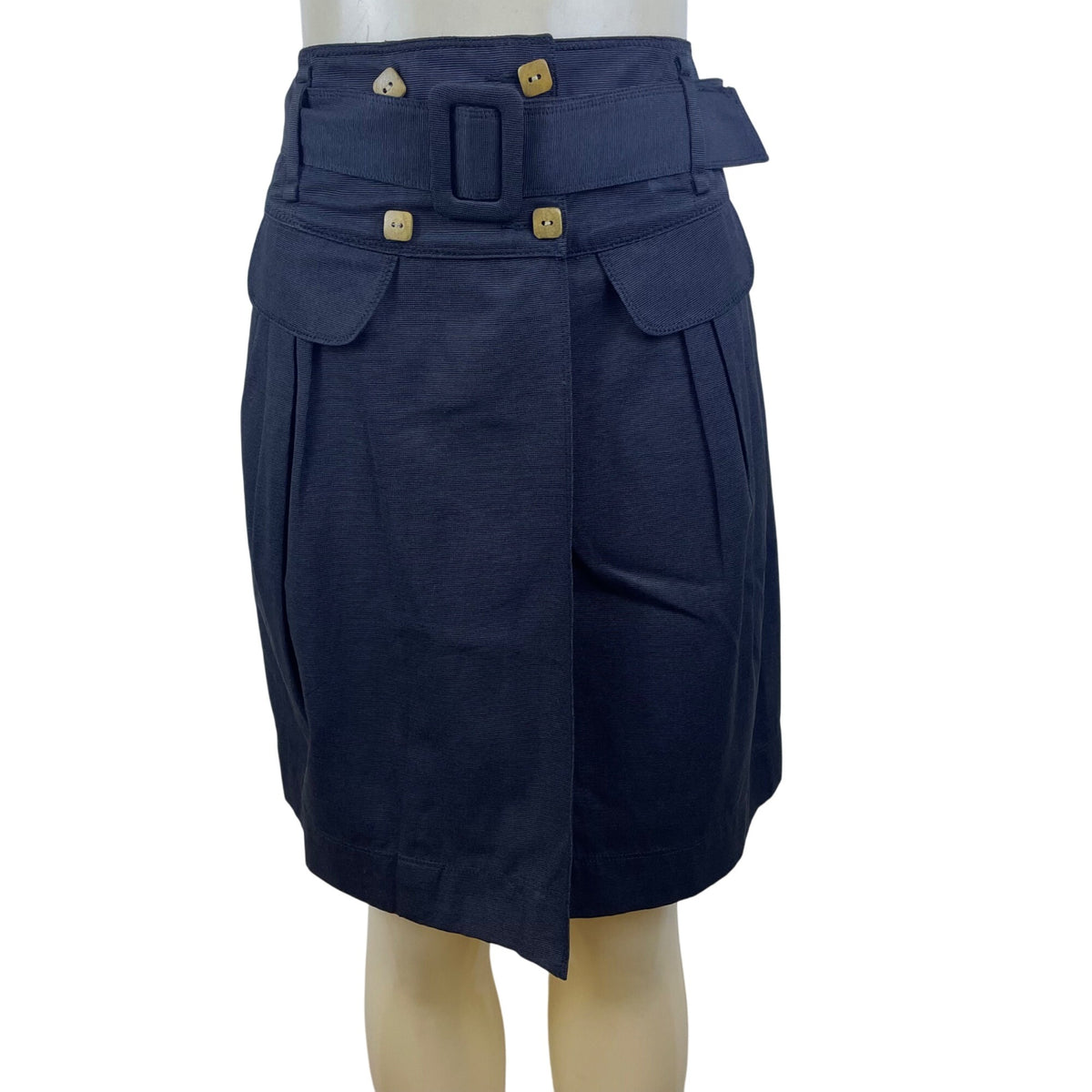 Women’s Grey Cotton High Waist Belted Skirt With Buttons