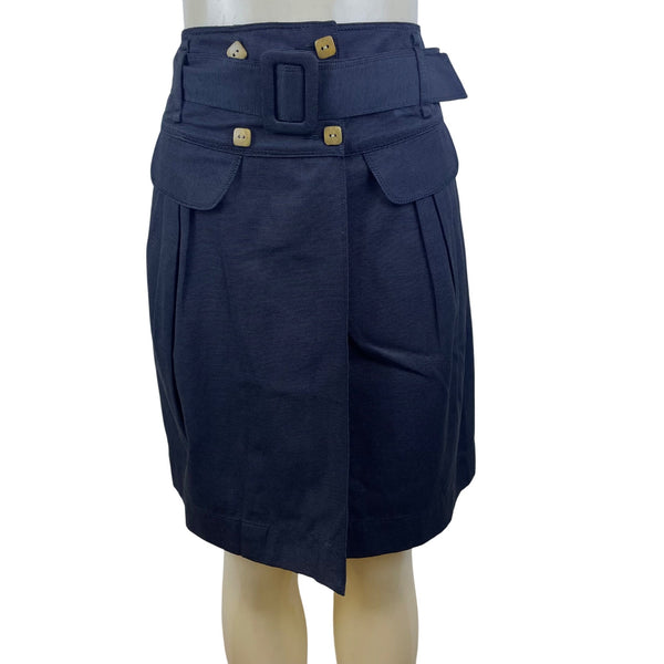 Women’s Grey Cotton High Waist Belted Skirt With Buttons