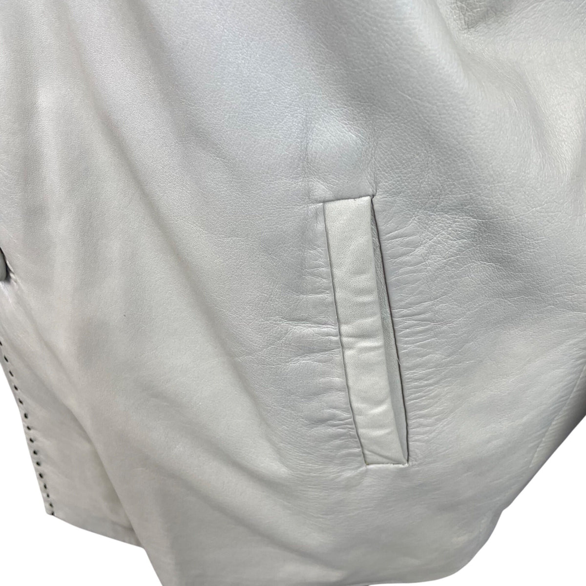 Vintage Joy Leather Beige Mens Button Front Jacket With Stitch Detail Coat Sz L