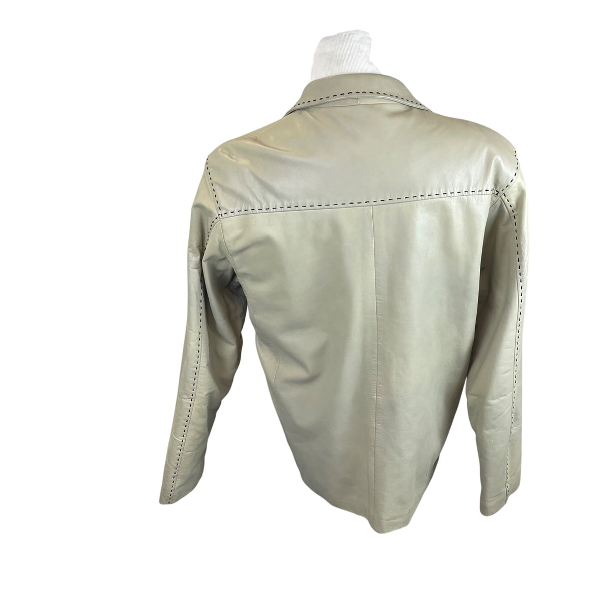 Vintage Joy Leather Beige Mens Button Front Jacket With Stitch Detail Coat Sz L