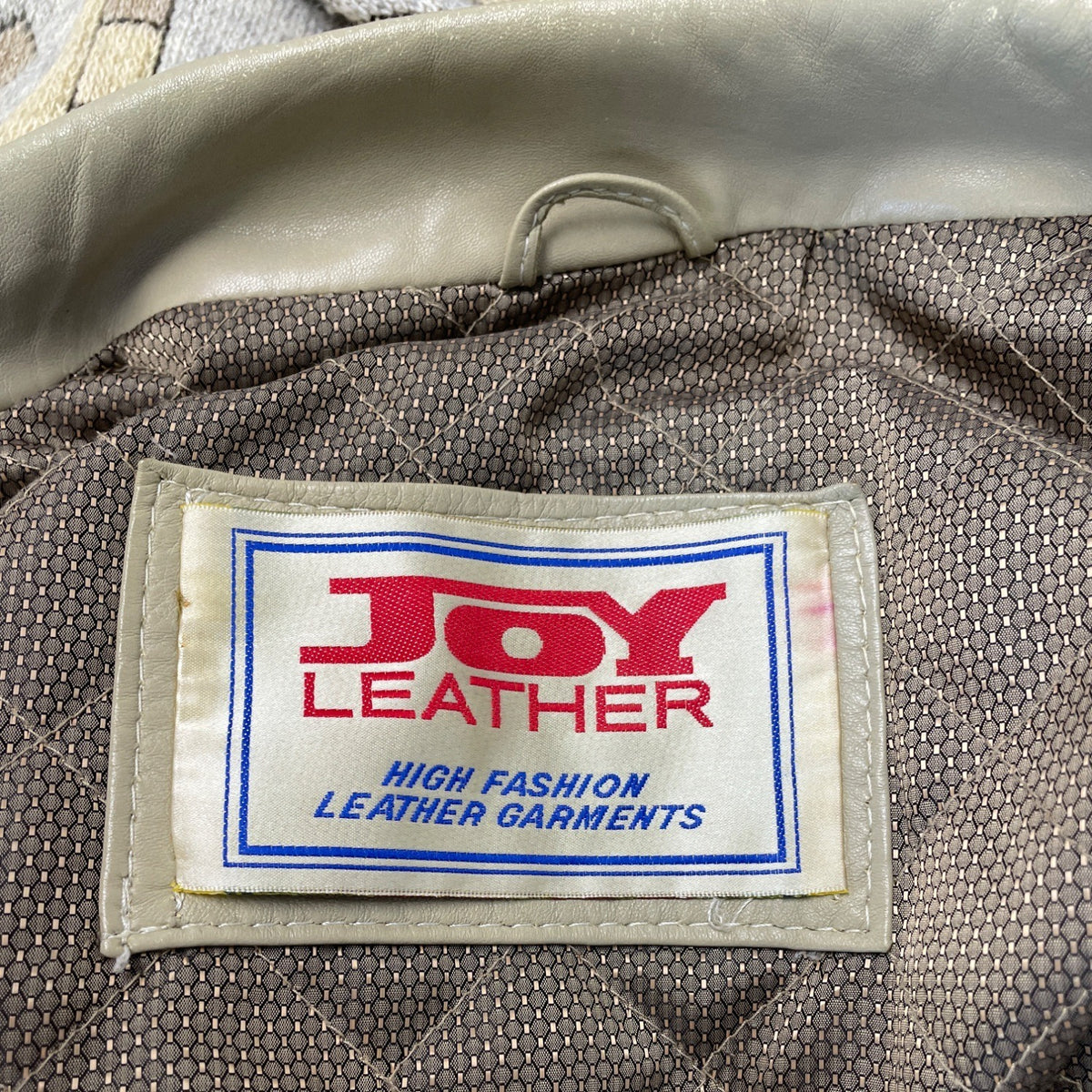 Vintage Joy Leather Beige Mens Button Front Jacket With Stitch Detail Coat Sz L