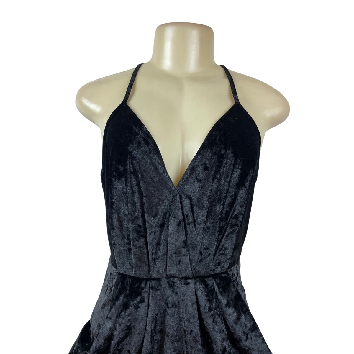 BCBGeneration Black Velvet Halter Midi Dress With Draped Pockets Size S - New
