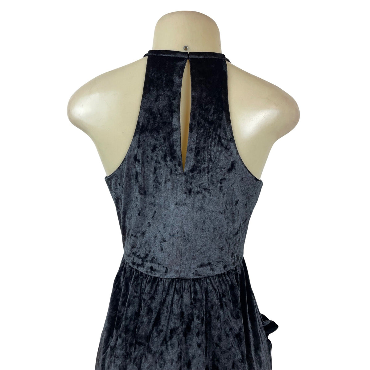 BCBGeneration Black Velvet Halter Midi Dress With Draped Pockets Size S - New