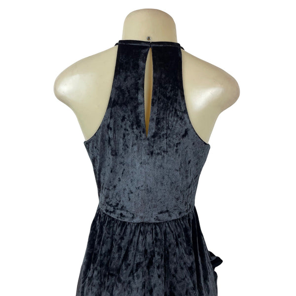BCBGeneration Black Velvet Halter Midi Dress With Draped Pockets Size S - New
