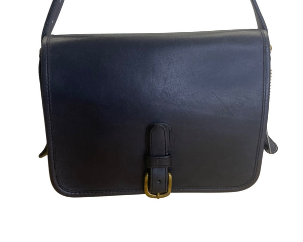 Vintage Coach Navy Blue Leather Brass Buckle Closure Crossbody Bag Size S
