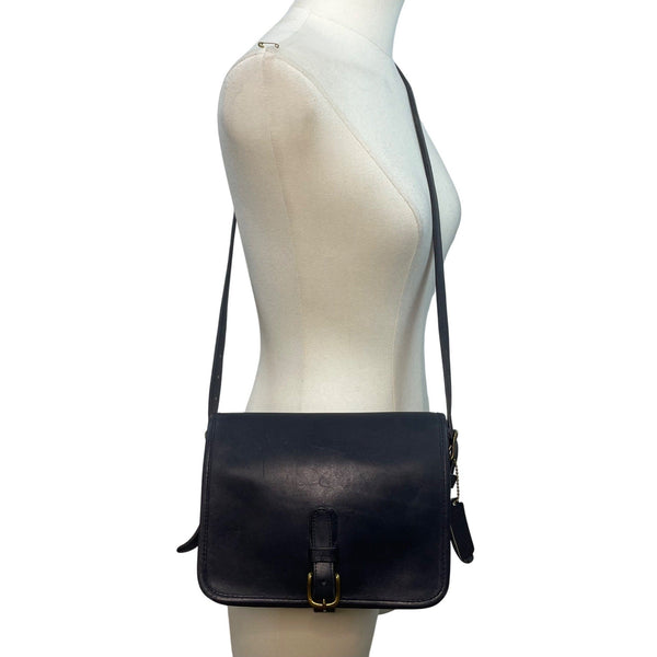 Vintage Coach Navy Blue Leather Brass Buckle Closure Crossbody Bag Size S
