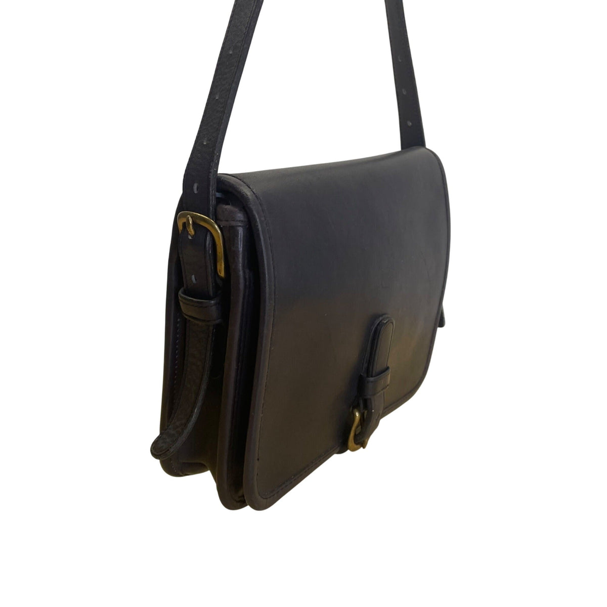 Vintage Coach Navy Blue Leather Brass Buckle Closure Crossbody Bag Size S