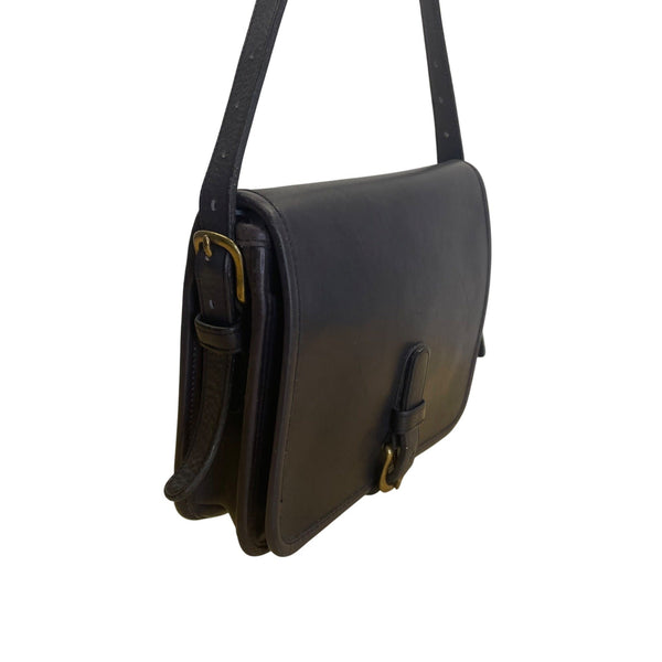 Vintage Coach Navy Blue Leather Brass Buckle Closure Crossbody Bag Size S