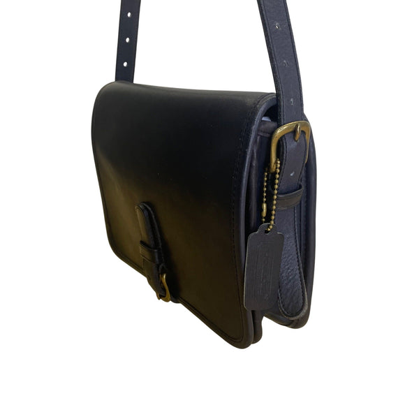Vintage Coach Navy Blue Leather Brass Buckle Closure Crossbody Bag Size S