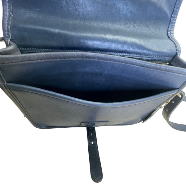 Vintage Coach Navy Blue Leather Brass Buckle Closure Crossbody Bag Size S