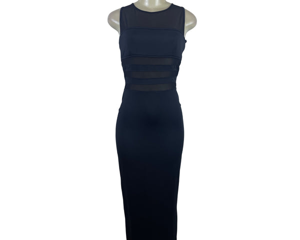 Roberta Womens Black Sheer Panel Bodycon Midi Dress Stretchy Sz M - New